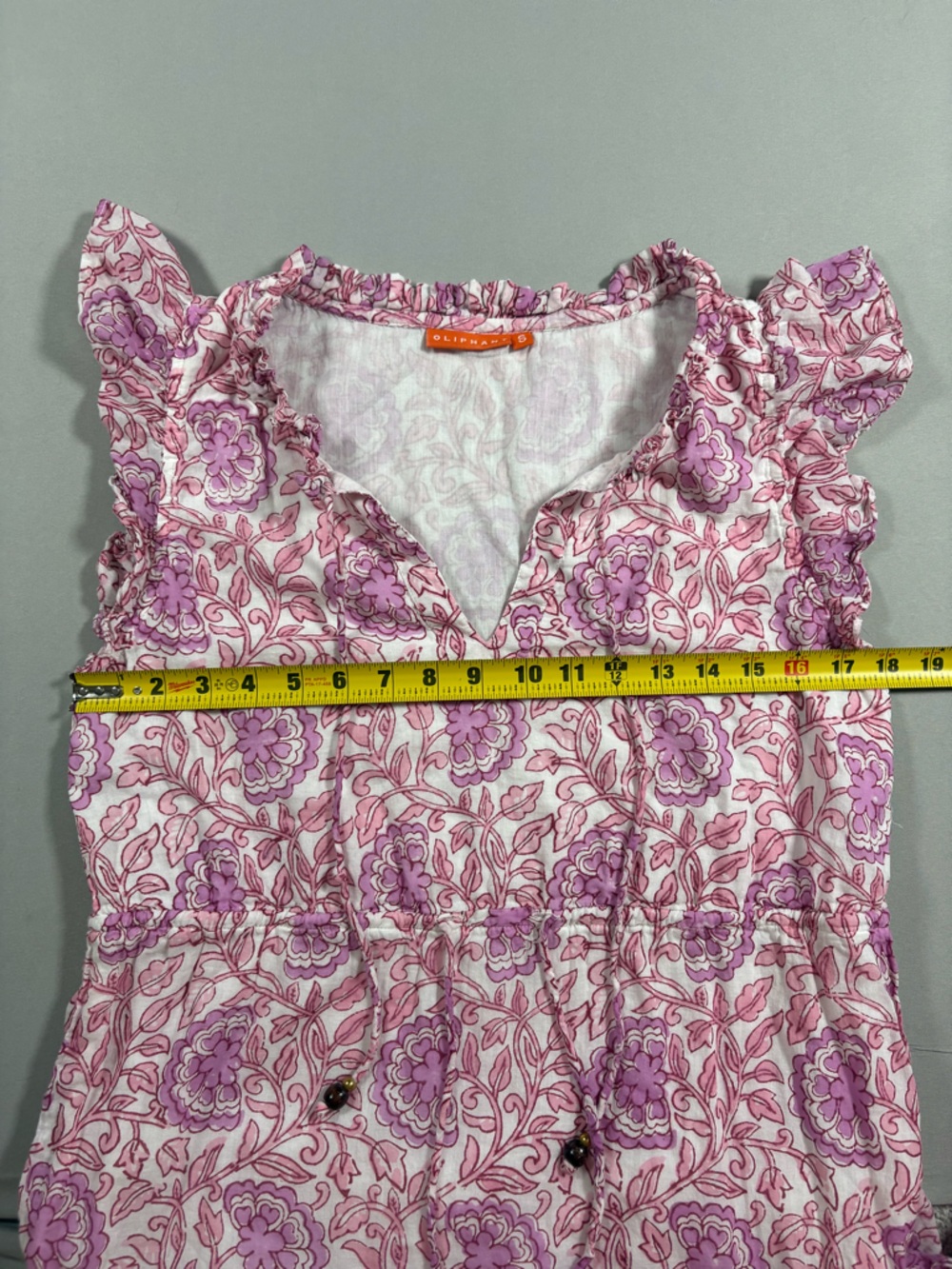 Oliphant Women's Cinched Flowy Ruffle Floral Cotton Mini Dress Size Small - Picture 6 of 11